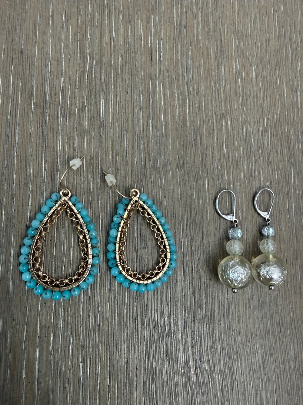 Turquoise Beaded Teardrop Hoop Earrings and silver ball earrings